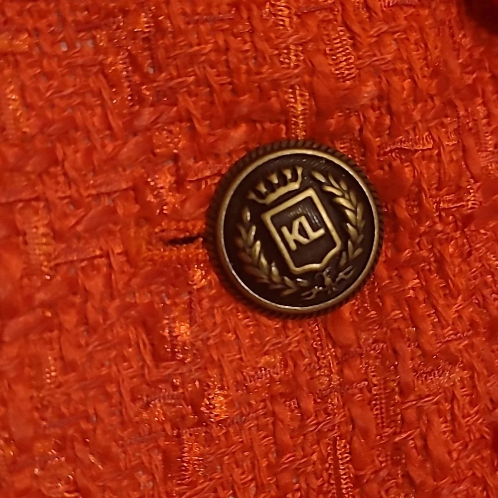 NWT KARL LAGERFELD PARIS ORANGE TWEED DOUBLE BREASTED BLAZER - Picture 9 of 14